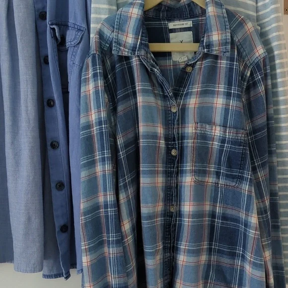 3 Button Down Lot Plad Striped And Solid Western Coastal Cotton Shirts Small - Picture 2 of 9